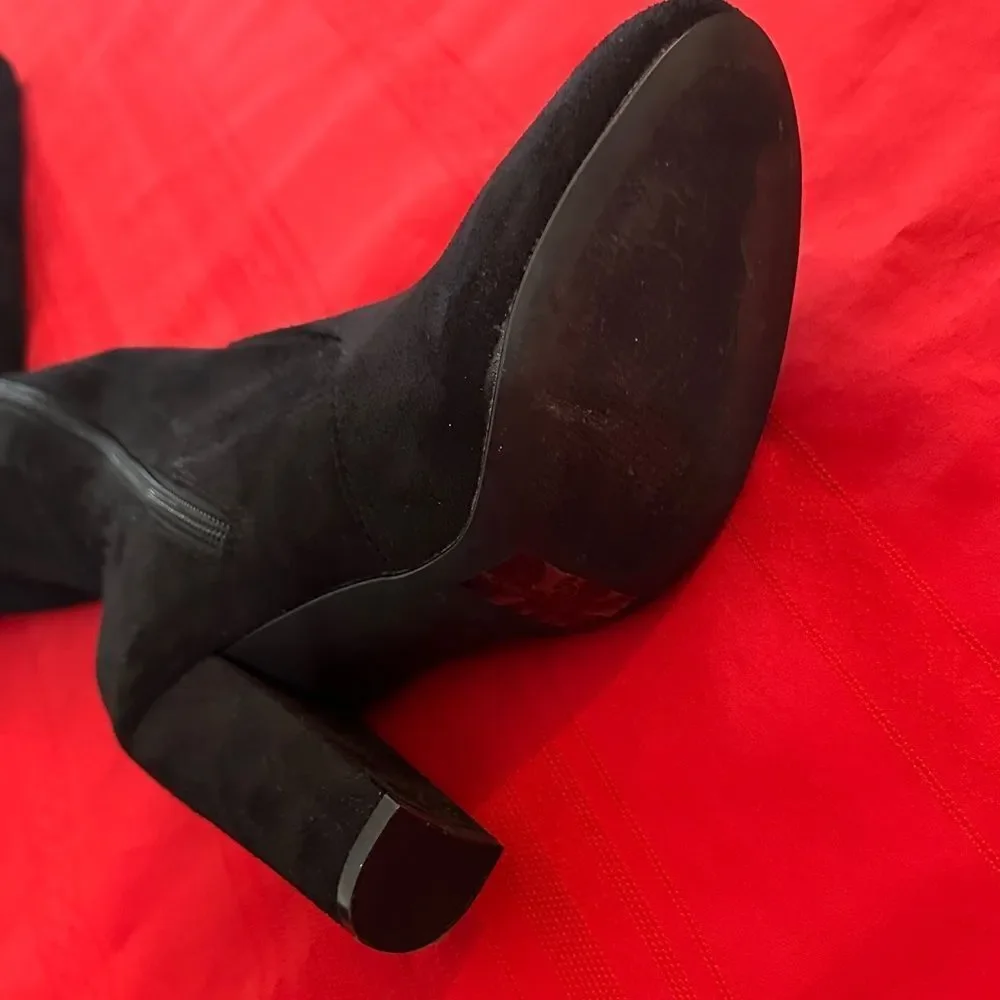 Olivia Ferguson Chic Black Suede Over the Knee Tie/Zip Boots Size 7.5